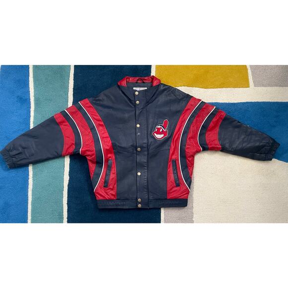 VTG Cleveland Indians/Guardians MLB Leather Starter Jacket Mens Med Chief Wahoo - Picture 1 of 11